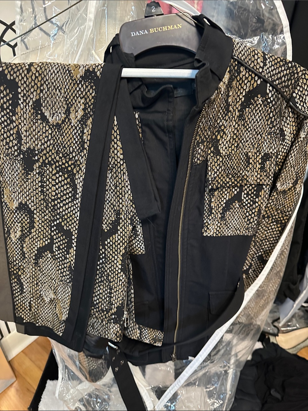 Rare!! LAMB Women's Black & Gold Snake-Print Bomber Jacket and pants set